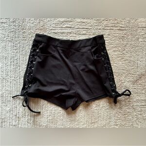 Black Lace-Up Women Shorts